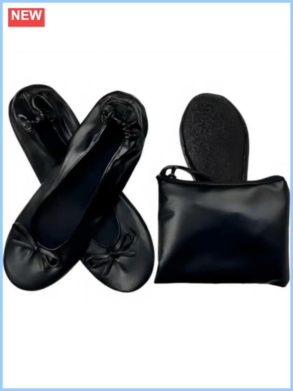 Foldable Ballet Flats Portable Roll Up Shoes with Zipper Pouch Non-Slip